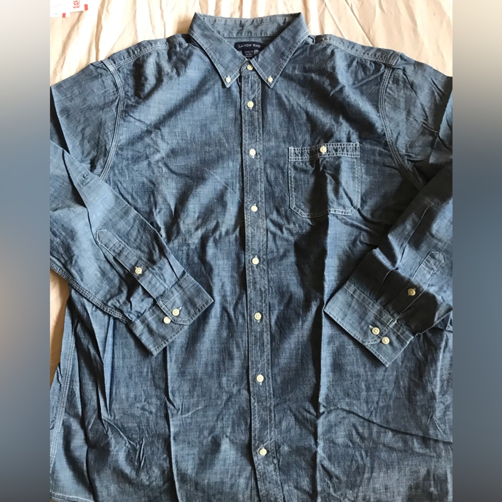 Lands' End Denim Indigo Blue Casual Work Shirt - Picture 2 of 9